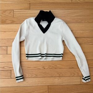Cider White and Black V-Neck Sweater - mid cut